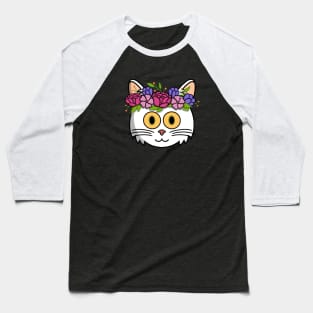 White kitty with flower crown Baseball T-Shirt